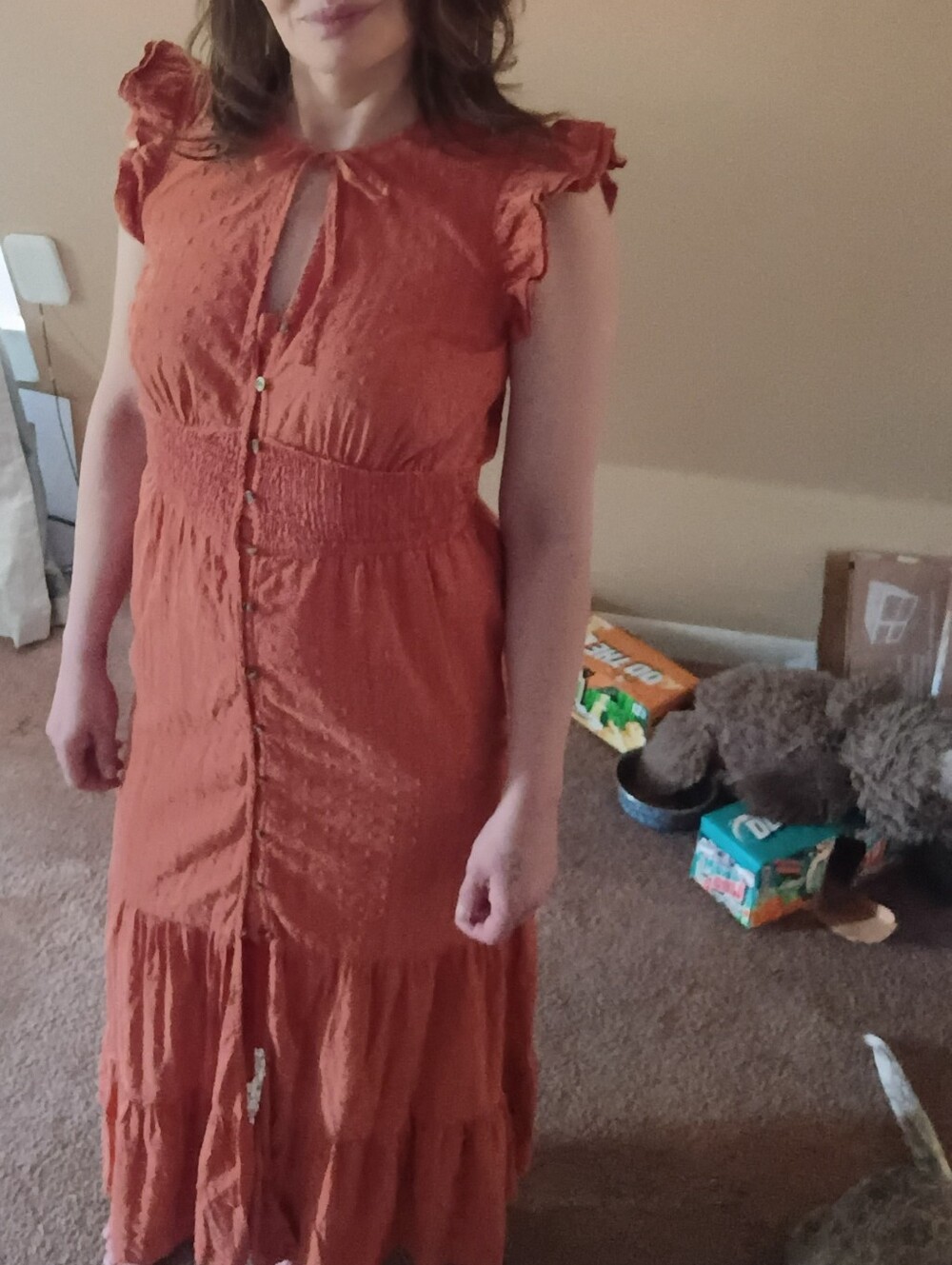 Tiered Maxi Dress with Smocked Waist in Rust